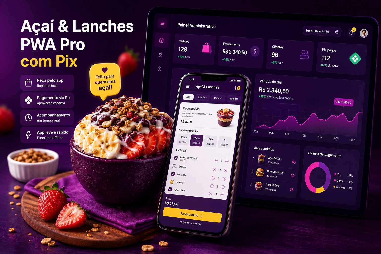 Açaí & Lanches PWA Pro com Pix