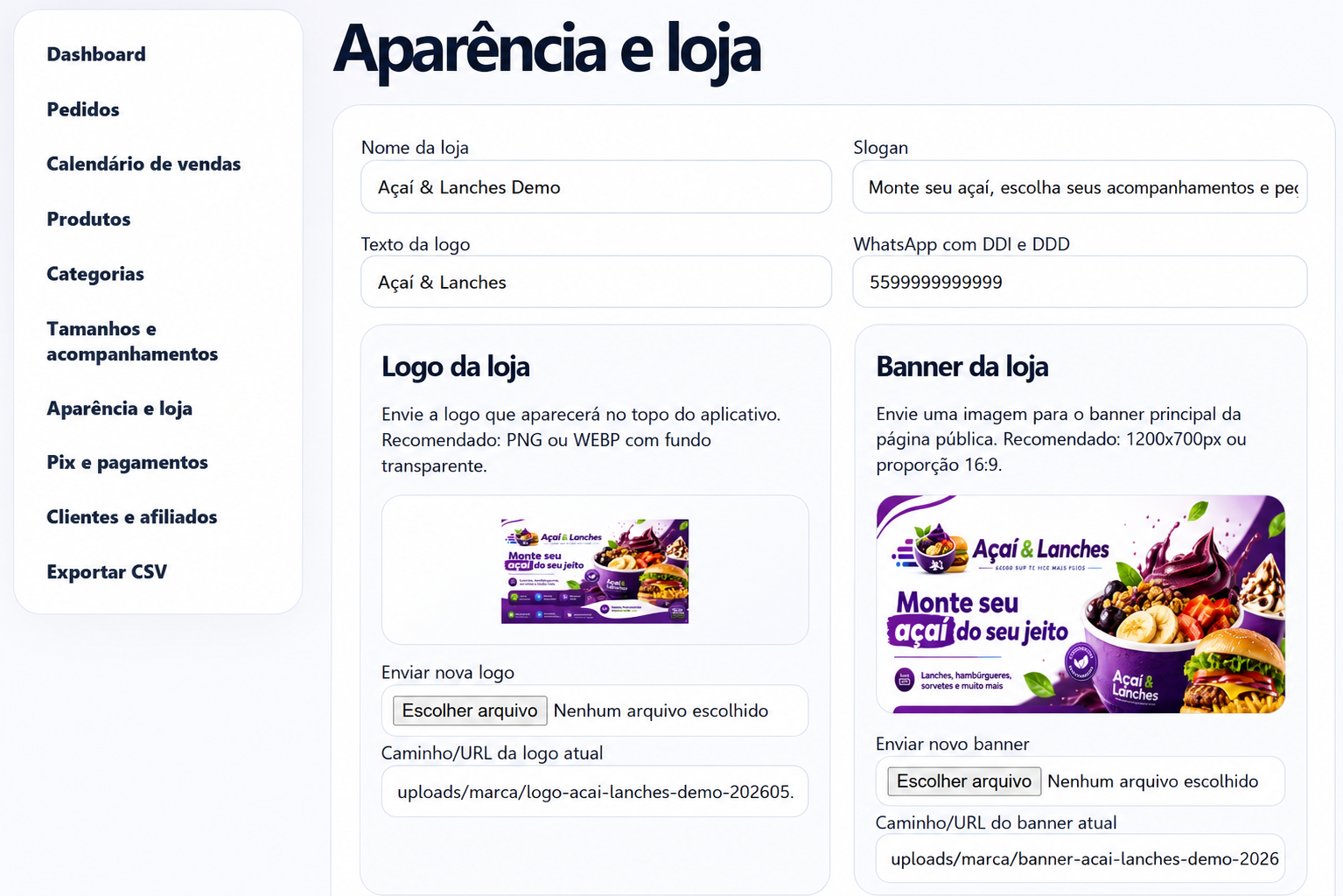 Amostra visual do painel administrativo App Pronto Pro
